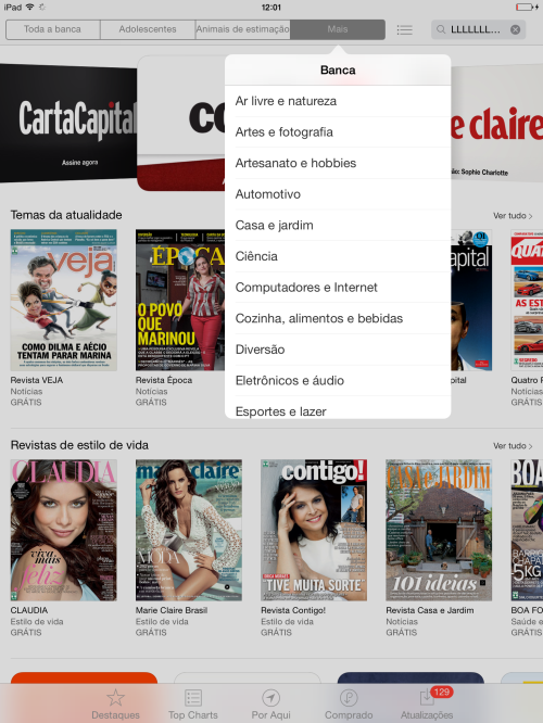 As revistas digitais estão separadas por categorias na App Store