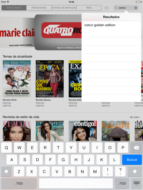Digite o nome da revista que está procurando e a App Store mostrará os aplicativos disponíveis