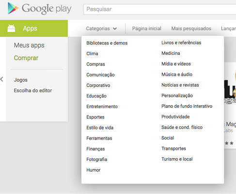 Categorias de Revistas para Android no Google Play
