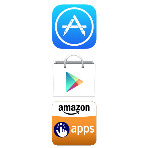 Publicamos os aplicativos nas Lojas da Apple, Google Play e Amazon App Store